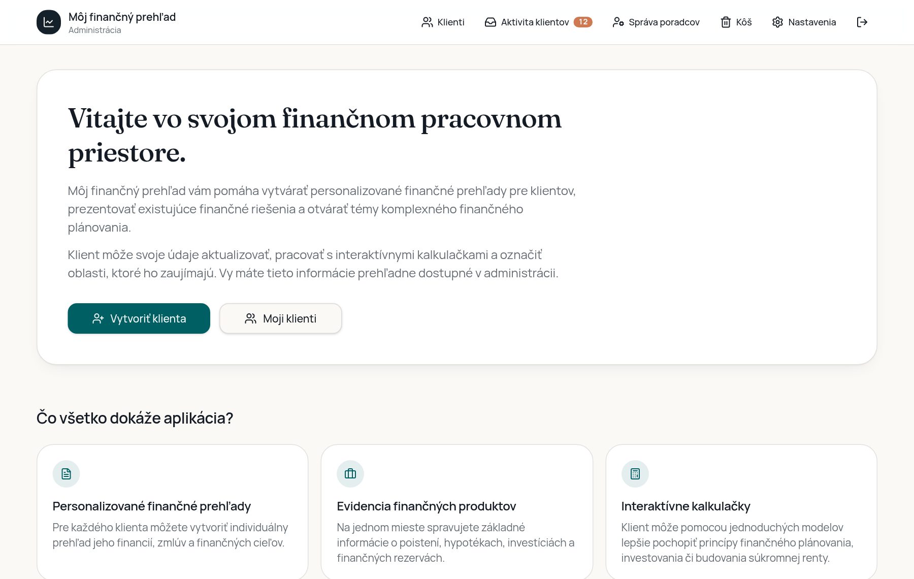 Ukážka: Administrácia poradcu